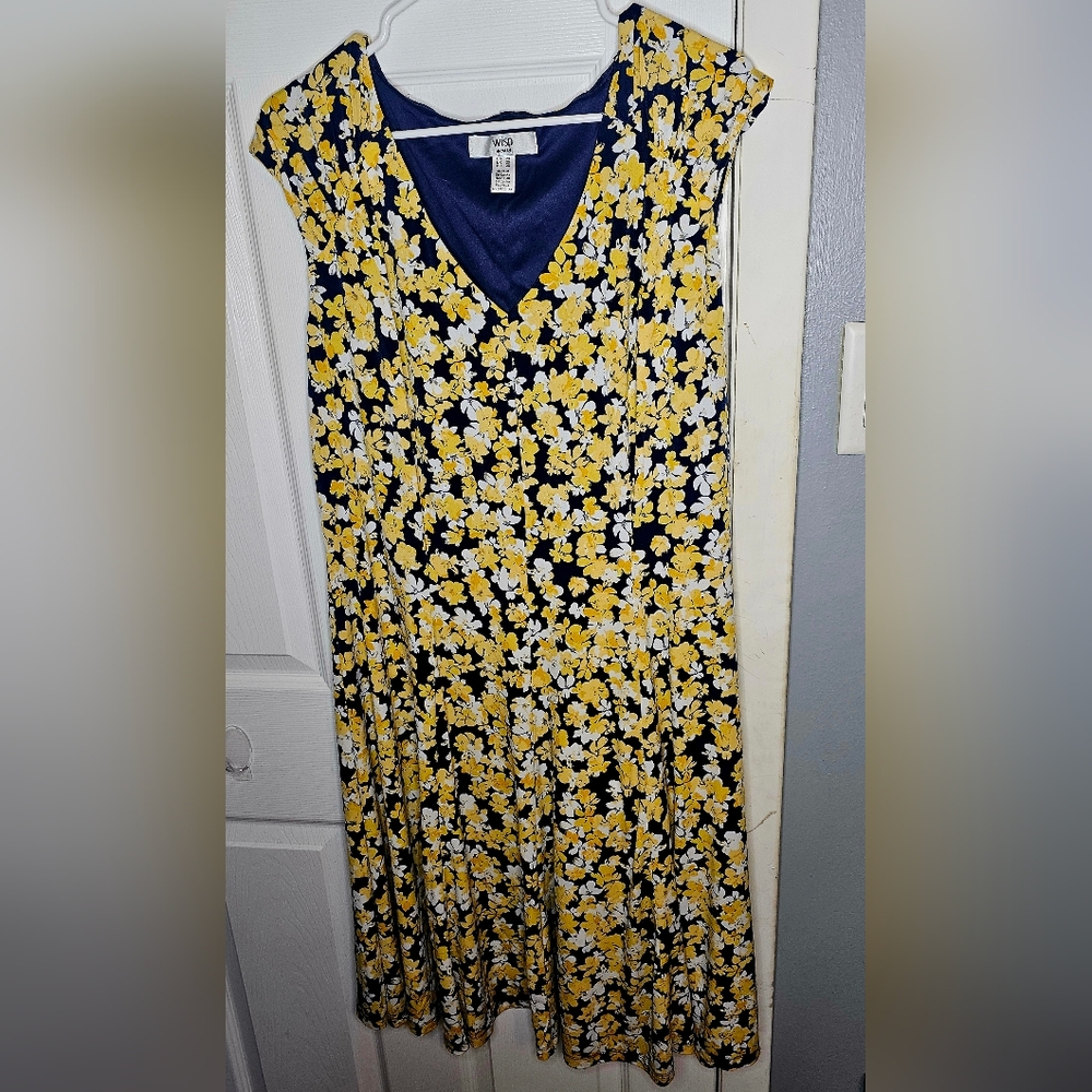 Wisp Yellow/Blue Elegant Floral Midi Dress Plus Size